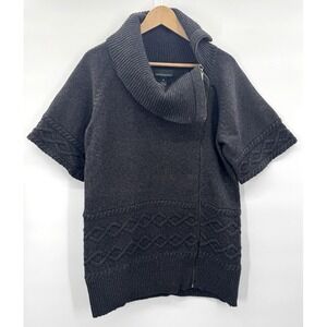 VTG Y2K Womens XL Gray Cardigan Angora Bias Full Zip Funnel Neck Fisherman Prep